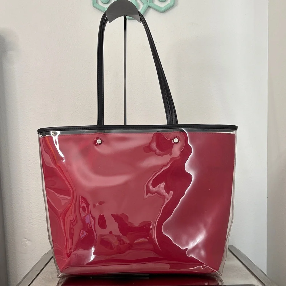Calvin Klein Red Clear PVC Tote with Black Handles